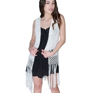 MINKPINK off White Soft Knit Festival Fringe Vest